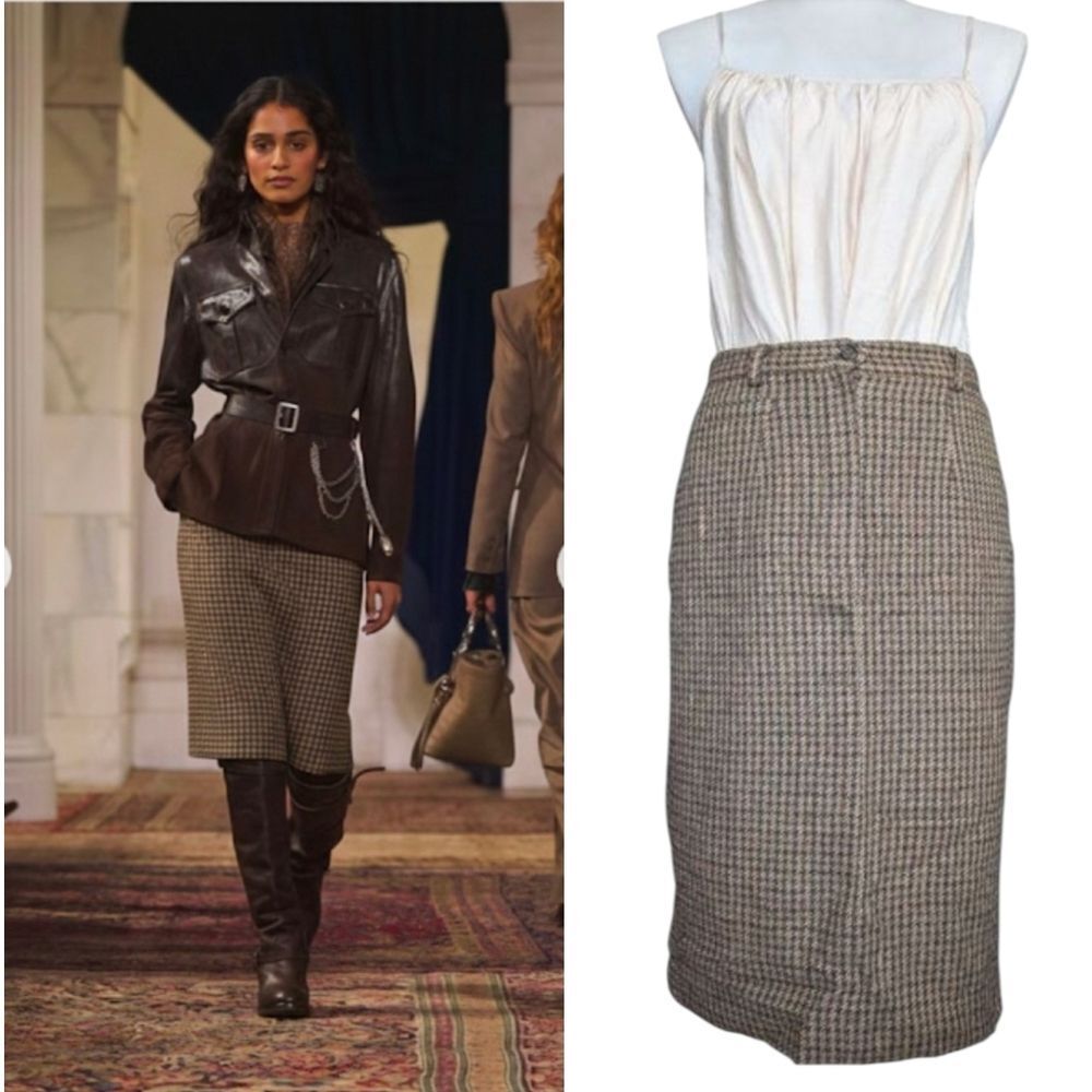 Lauren Ralph Lauren Alpaca Wool Midi Skirt - Brown Houndstooth Small